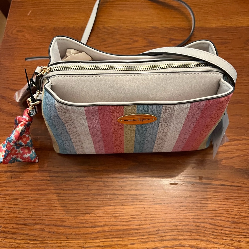 Nanette Lepore MaLogo Crossbody with card case and scarf NWT Logo Stripe - Picture 2 of 12